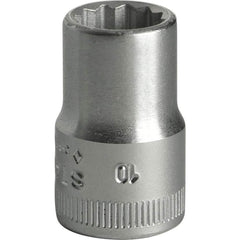 Hand Sockets; Socket Type: Standard; Drive Size: 3/8 in; Socket Size (mm): 10; Drive Style: Hex; Overall Length (Decimal Inch): 0.9100; Material: Steel; Insulated: No; Tether Style: Not Tether Capable; Features: Anti-Slip Drive profile; Thin wall; Coating