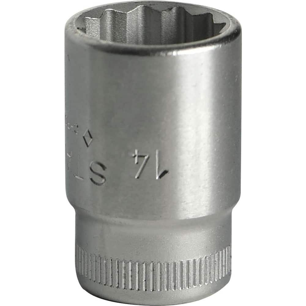 Hand Sockets; Socket Type: Standard; Drive Size: 3/8 in; Socket Size (mm): 14; Drive Style: Hex; Overall Length (Decimal Inch): 0.9900; Material: Steel; Insulated: No; Tether Style: Not Tether Capable; Features: Anti-Slip Drive profile; Thin wall; Coating