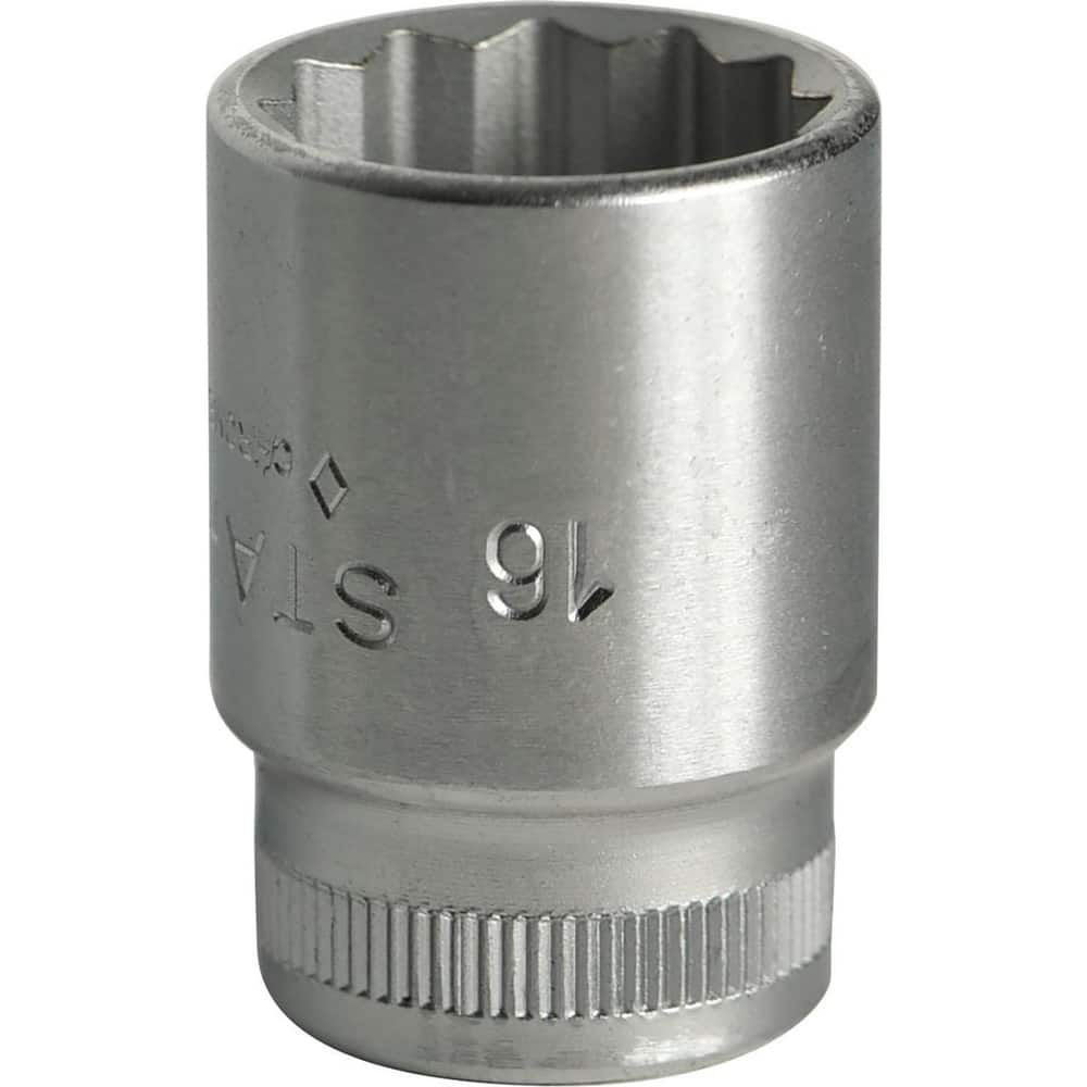 Hand Sockets; Socket Type: Standard; Drive Size: 3/8 in; Socket Size (mm): 16; Drive Style: Hex; Overall Length (Decimal Inch): 1.0700; Material: Steel; Insulated: No; Tether Style: Not Tether Capable; Features: Anti-Slip Drive profile; Thin wall; Coating