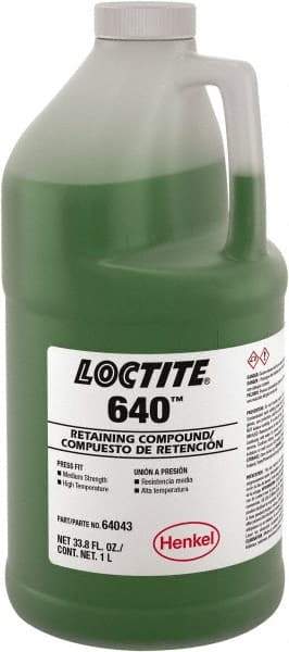 Loctite - 1 L, Green, High Strength Liquid Retaining Compound - Series 640, 24 hr Full Cure Time - Americas Industrial Supply