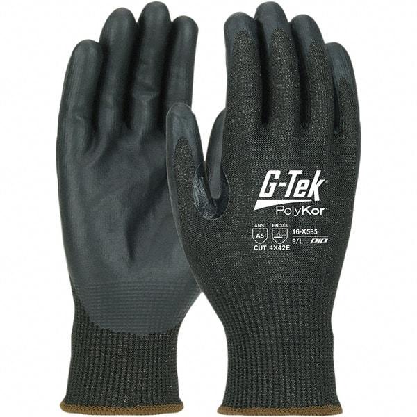 PIP - Size L, ANSI Cut Lvl A5, NeoFoam Coated PolyKor Xrystal Cut Resistant Gloves - Palm & Fingers Coated, Knit Wrist, Black, Paired - Americas Industrial Supply