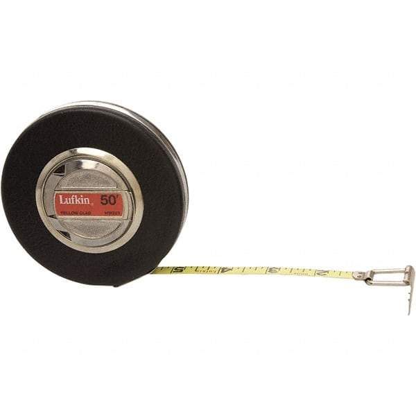 Lufkin - 50' x 3/8" Yellow Steel Blade Tape Measure - 1/8" Graduation, Brown Steel Case - Americas Industrial Supply