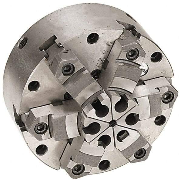 Pratt Burnerd America - 6 Jaws, 16" Diam, Self Centering Manual Lathe Chuck - Plain Back Mount Spindle, Adjustable, Reversible, 1,300 Max RPM, 4.56" Through Hole Diam, Forged Steel - Americas Industrial Supply