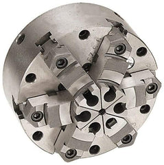 Pratt Burnerd America - 6 Jaws, 16" Diam, Self Centering Manual Lathe Chuck - Plain Back Mount Spindle, Adjustable, Reversible, 1,300 Max RPM, 4.56" Through Hole Diam, Forged Steel - Americas Industrial Supply