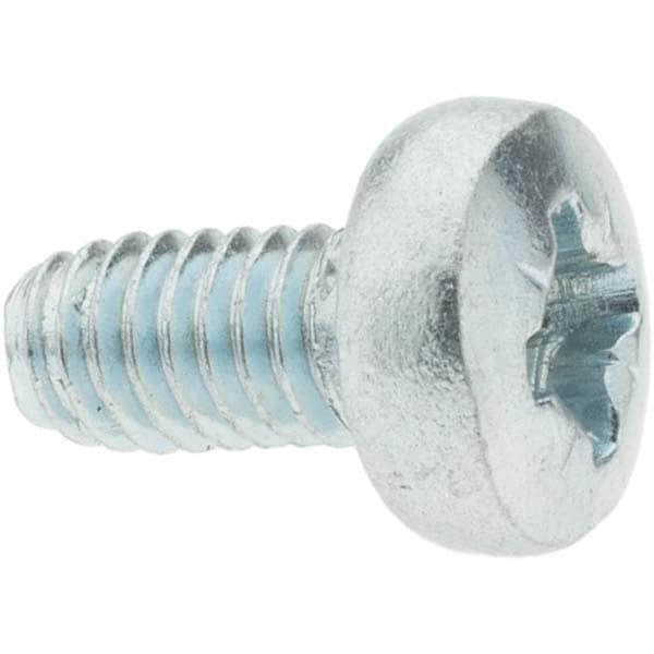 M4x0.7 Coarse 40mm Long Pozi Thread Cutting Screw 12L14 Steel, Pan Head, Self Drilling Point, Zinc-Plated