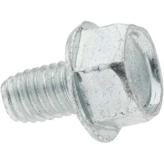 M6x1.0 Coarse 10mm Long Hex Thread Cutting Screw 12L14 Steel, Hex Washer Head, Self Drilling Point, Zinc-Plated