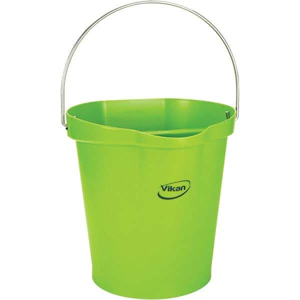 Vikan - 3 Gal, 12-1/2" High, Polypropylene Round Lime Green Single Pail with Pour Spout - Handle Included, 12.81" Top Diam - Americas Industrial Supply