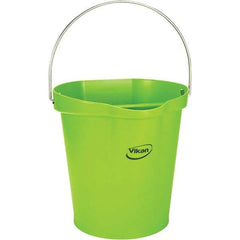 Vikan - 3 Gal, 12-1/2" High, Polypropylene Round Lime Green Single Pail with Pour Spout - Handle Included, 12.81" Top Diam - Americas Industrial Supply