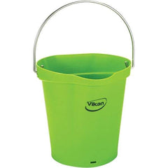 Vikan - 1-1/2 Gal, 7.1" High, Polypropylene Round Lime Green Single Pail with Pour Spout - Handle Included, 10" Top Diam - Americas Industrial Supply