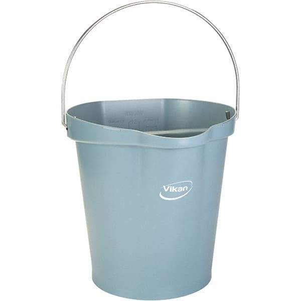 Vikan - 3 Gal, 12-1/2" High, Polypropylene Round Gray Single Pail with Pour Spout - Handle Included, 12.81" Top Diam - Americas Industrial Supply