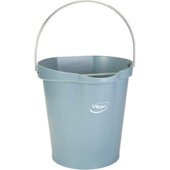 Vikan - 3 Gal, 12-1/2" High, Polypropylene Round Gray Single Pail with Pour Spout - Handle Included, 12.81" Top Diam - Americas Industrial Supply