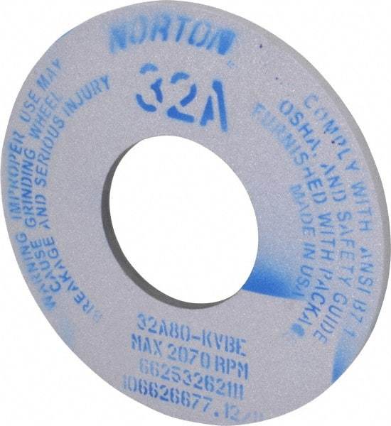 Norton - 12" Diam x 5" Hole x 1/2" Thick, K Hardness, 80 Grit Surface Grinding Wheel - Aluminum Oxide, Type 1, Medium Grade, 2,070 Max RPM, Vitrified Bond, No Recess - Americas Industrial Supply