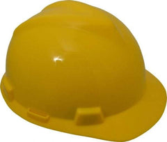 MSA - ANSI Type I, Class E Rated, 4-Point, Ratchet Adjustment Hard Hat - One Size Fits Most, Yellow, Standard Brim - Americas Industrial Supply