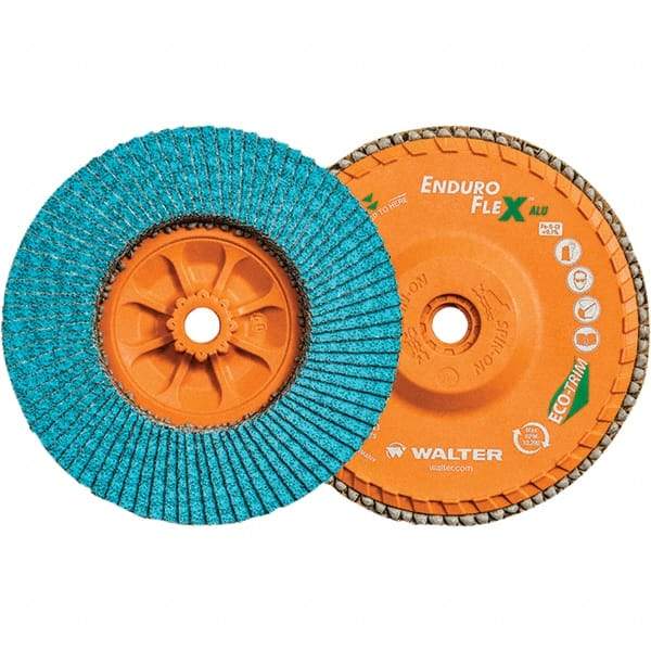 WALTER Surface Technologies - 80 Grit, 6" Disc Diam, 5/8-11 Center Hole, Type 27 Zirconia Alumina Flap Disc - 10,200 Max RPM, Polyester Backing, Arbor Attaching System, Coated - Americas Industrial Supply