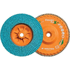 WALTER Surface Technologies - 80 Grit, 6" Disc Diam, 5/8-11 Center Hole, Type 27 Zirconia Alumina Flap Disc - 10,200 Max RPM, Polyester Backing, Arbor Attaching System, Coated - Americas Industrial Supply