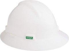 MSA - ANSI Type I, Class E Rated, Ratchet Adjustment Hard Hat - Size 6-1/2 to 8, White, Full Brim - Americas Industrial Supply