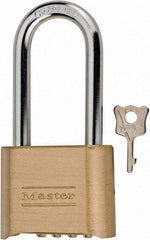 Master Lock - 2" Body Width, 2-1/4" Shackle Clearance, Solid Brass Combination Lock - 5/16" Shackle Diam, 1" Shackle Width - Americas Industrial Supply
