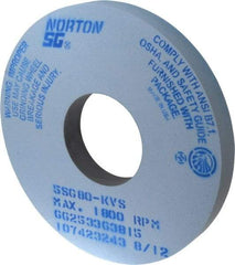 Norton - 14" Diam x 5" Hole x 1-1/2" Thick, K Hardness, 80 Grit Surface Grinding Wheel - Ceramic, Type 1, Medium Grade, 1,800 Max RPM, Vitrified Bond, No Recess - Americas Industrial Supply
