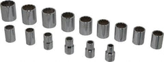 Proto - 15 Piece 1/2" Drive Socket Set - 12 Points, 3/8" to 1-1/4" Range, Inch Measurement Standard - Americas Industrial Supply