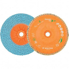 WALTER Surface Technologies - 60 Grit, 4-1/2" Disc Diam, 5/8-11 Center Hole, Type 27 Zirconia Alumina Flap Disc - 13,300 Max RPM, Polyester Backing, Arbor Attaching System, Coated - Americas Industrial Supply