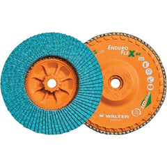 WALTER Surface Technologies - 60 Grit, 6" Disc Diam, 5/8-11 Center Hole, Type 27 Zirconia Alumina Flap Disc - 10,200 Max RPM, Polyester Backing, Arbor Attaching System, Coated - Americas Industrial Supply