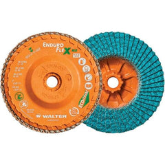 WALTER Surface Technologies - 40 Grit, 5" Disc Diam, 5/8-11 Center Hole, Type 27 Zirconia Alumina Flap Disc - 12,200 Max RPM, Polyester Backing, Arbor Attaching System, Coated - Americas Industrial Supply