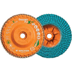 WALTER Surface Technologies - 60 Grit, 5" Disc Diam, 5/8-11 Center Hole, Type 27 Zirconia Alumina Flap Disc - 12,200 Max RPM, Polyester Backing, Arbor Attaching System, Coated - Americas Industrial Supply