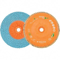 WALTER Surface Technologies - 40 Grit, 4-1/2" Disc Diam, 5/8-11 Center Hole, Type 27 Zirconia Alumina Flap Disc - 13,300 Max RPM, Polyester Backing, Arbor Attaching System, Coated - Americas Industrial Supply