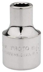 Proto - 3/8" Drive, Standard Hand Socket - 12 Points, 1-3/32" OAL, Chrome Finish - Americas Industrial Supply