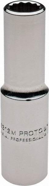 Proto - 1/2" Drive, Deep Hand Socket - 12 Points, 3-1/4" OAL, Chrome Finish - Americas Industrial Supply