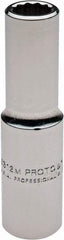 Proto - 1/2" Drive, Deep Hand Socket - 12 Points, 3-1/4" OAL, Chrome Finish - Americas Industrial Supply