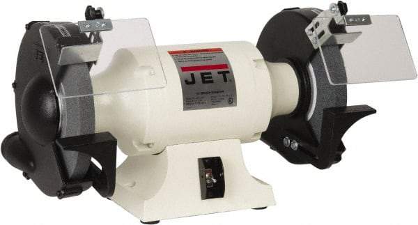 Jet - 10" Wheel Diam x 1" Wheel Width, 1-1/2 hp Grinder - 1" Arbor Hole Diam, 1 Phase, 1,725 Max RPM, 115 Volts - Americas Industrial Supply