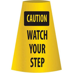 NMC - Caution - Watch Your Step, 21-3/4" Wide x 11" High, Polyethylene Floor Sign - Cone, Black on Yellow, For Restroom, Janitorial & Housekeeping - Americas Industrial Supply