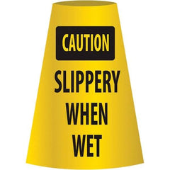 NMC - Caution - Slippery When Wet, 21-3/4" Wide x 11" High, Polyethylene Floor Sign - Cone, Black on Yellow, For Restroom, Janitorial & Housekeeping - Americas Industrial Supply
