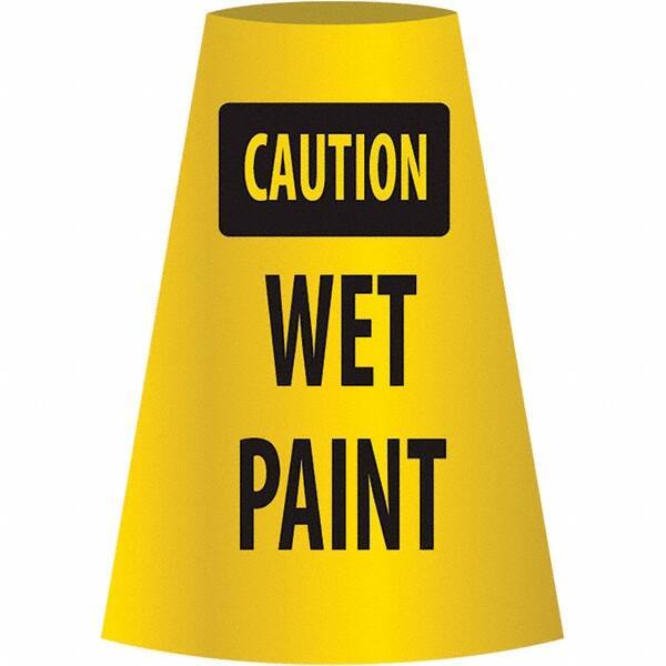 NMC - Caution - Wet Paint, 21-3/4" Wide x 11" High, Polyethylene Floor Sign - Cone, Black on Yellow, For Restroom, Janitorial & Housekeeping - Americas Industrial Supply