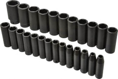 Proto - 25 Piece 1/2" Drive Deep Well Impact Socket Set - 6 Points, 8mm to 36mm Range, Metric Measurement Standard - Americas Industrial Supply