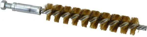 Schaefer Brush - 4" Brush Length, 3/4" Diam, Double Stem, Single Spiral Tube Brush - 6-1/4" Long, Brass, 1/4-28 Male Connection - Americas Industrial Supply