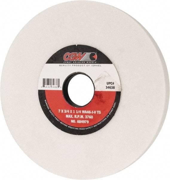 Camel Grinding Wheels - 7" Diam x 1-1/4" Hole x 3/4" Thick, J Hardness, 46 Grit Surface Grinding Wheel - Aluminum Oxide, Type 5, Coarse Grade, 3,760 Max RPM, Vitrified Bond, One-Side Recess - Americas Industrial Supply