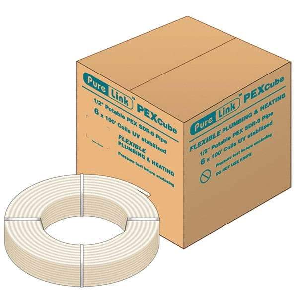 Mueller Industries - 0.475" ID x 5/8" OD, 100' Long, PEX-A Tube - Natural with Red Print, 100 Max psi - Americas Industrial Supply