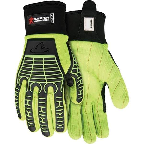 MCR Safety - Size M Canvas Work Gloves - For General Purpose, Uncoated, Slip-On Cuff, Full Fingered, Hi-Vis Lime, Paired - Americas Industrial Supply