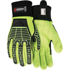 MCR Safety - Size L Canvas Work Gloves - For General Purpose, Uncoated, Slip-On Cuff, Full Fingered, Hi-Vis Lime, Paired - Americas Industrial Supply