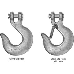 Campbell - 1/4" Chain Diam, 43 Chain Grade Clevis Hook - 2,600 Lb Capacity, 7/16" ID, 3/8" Pin Diam, 1" Hook Throat, 4-1/4" OAL, 2-13/16" Hook Width - Americas Industrial Supply