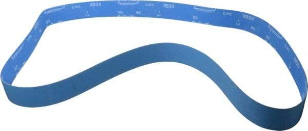 Norton - 2" Wide x 72" OAL, 80 Grit, Zirconia Alumina Abrasive Belt - Zirconia Alumina, Medium, Coated, X Weighted Cloth Backing, Series R823 - Americas Industrial Supply