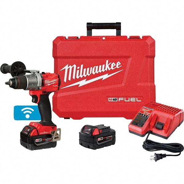 Milwaukee Tool - 18 Volt 1/2" Chuck Pistol Grip Handle Cordless Drill - 0-2000 RPM, Keyless Chuck, Reversible, 2 Lithium-Ion Batteries Included - Americas Industrial Supply