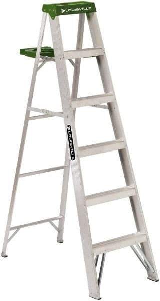 Louisville - 5 Steps, 6' High, Type II Rating, Aluminum Step Ladder - 225 Lb Capacity, 21-13/16" Base Width - Americas Industrial Supply