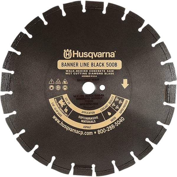 Husqvarna - 20" Diam, 1" Arbor Hole Diam, Continuous Edge Tooth Wet & Dry Cut Saw Blade - Diamond-Tipped, General Purpose Action, Standard Round Arbor - Americas Industrial Supply