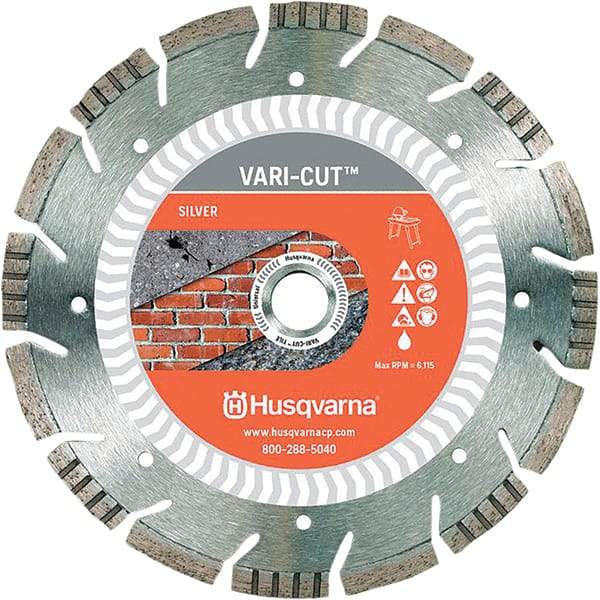 Husqvarna - 10" Diam, 5/8 & 7/8" Arbor Hole Diam, Continuous Edge Tooth Wet & Dry Cut Saw Blade - Diamond-Tipped, Fast Cutting Action, Standard Round Arbor - Americas Industrial Supply