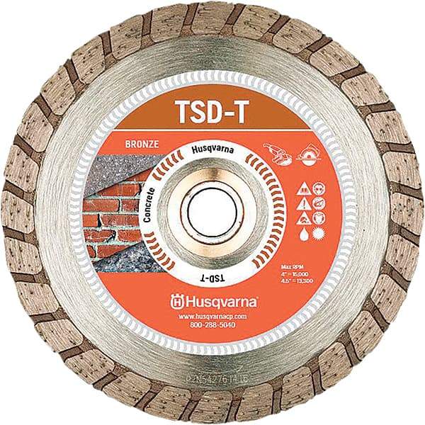 Husqvarna - 4-1/2" Diam, 5/8, 7/8 & 25/32" Arbor Hole Diam, Continuous Edge Tooth Wet & Dry Cut Saw Blade - Diamond-Tipped, Fast Cutting & Smooth Action, Standard Round Arbor - Americas Industrial Supply