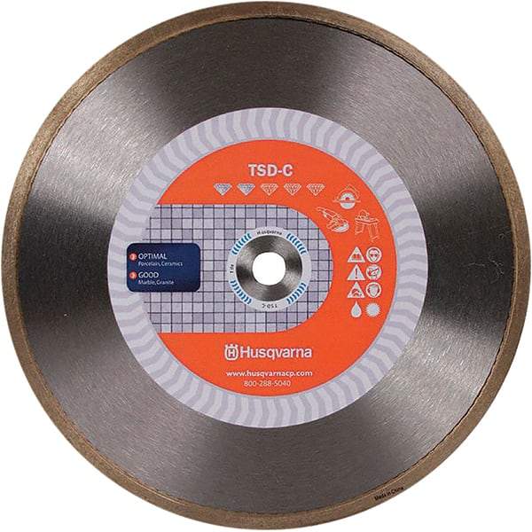 Husqvarna - 4" Diam, 5/8 & 7/8" Arbor Hole Diam, Continuous Edge Tooth Wet & Dry Cut Saw Blade - Diamond-Tipped, Finishing Action, Standard Round Arbor - Americas Industrial Supply