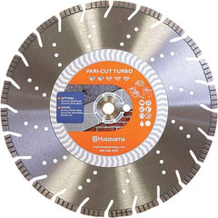 Husqvarna - 14" Diam, 25/32 & 1" Arbor Hole Diam, Continuous Edge Tooth Wet & Dry Cut Saw Blade - Diamond-Tipped, Fast Cutting Action, Standard Round Arbor - Americas Industrial Supply